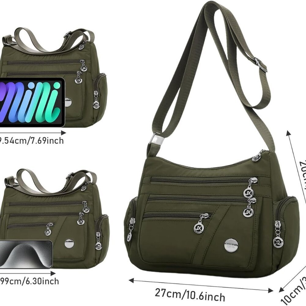 Nylon Crossbody Bag Women Waterproof Multi Pocket Travel Shoulder Handbag - Picture 4 of 7